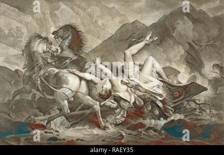 La Mort d'Hyppolite , la morte di Hyppolytus, Jean Godefroy (francese, 1765 - 1848), circa 1808, incisione, 67,8 x 93. reinventato Foto Stock