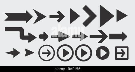 Serie di frecce puntatore a freccia direzionale icone simbolo Illustrazione Vettoriale