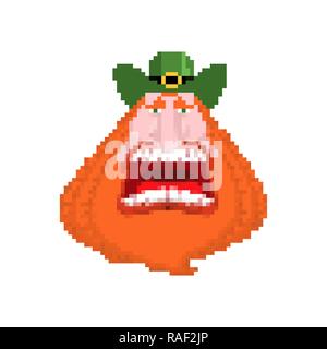 Faccia Leprechaun pixel art. 8bit. Vacanza in Irlanda. St.Patrick 's Day. Traditional Irish holiday Illustrazione Vettoriale