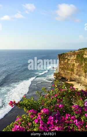 Scogliere calcaree e Oceano Indiano visto dal Tempio di Uluwatu, Pecatu, Bali, Indonesia, Asia sud-orientale, Asia Foto Stock