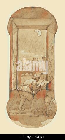 Taddeo disegno al chiaro di luna in Calabrese's House, Federico Zuccaro (italiano, circa 1541 - 1609), circa 1595, penna e reinventato Foto Stock