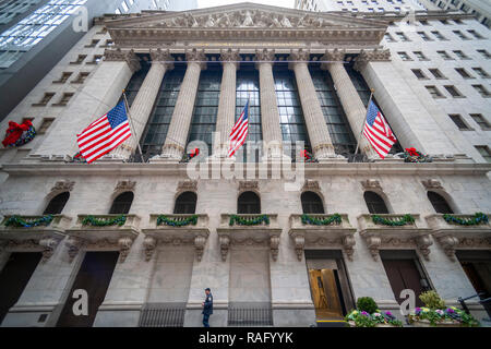 New York NY/USA-dicembre 31, 2018 Il New York Stock Exchange di Lower Manhattan il lunedì, 31 dicembre 2018, ultimo giorno di negoziazione per il 2018. (© Richard B. Levine) Foto Stock