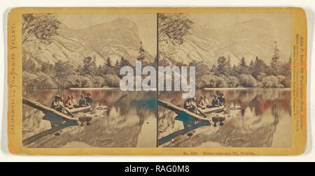 Mirror Lake e Mt. Watkins, John P. Soule (American, 1827 - 1904), 1870, albume silver stampa. Reinventato Foto Stock