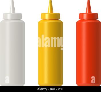 Ketchup senape mayo bottiglia di plastica Illustrazione Vettoriale