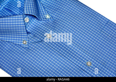 Uomini gingham blu maglietta selezionata con il pulsante down colletto. Foto Stock