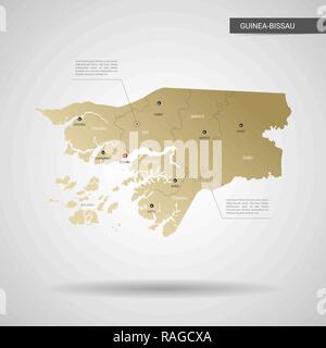 Vettore stilizzati Guinea-Bissau mappa. Una infografica 3d oro illustrazione mappa con le città, le frontiere, il capitale e le divisioni amministrative e il puntatore di marchi, sh Illustrazione Vettoriale
