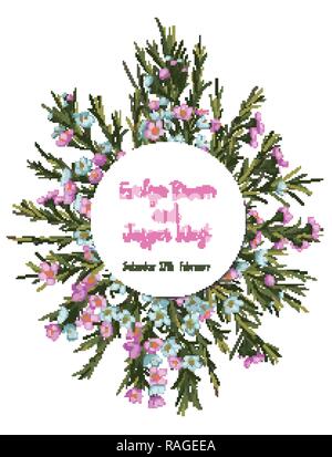 Vector acquerello colorata circolare di corone floreali con rosa e blu fiori di cera e centrale copyspace bianco per il testo. Botaniche Illustr naturale Illustrazione Vettoriale