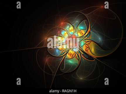 Elegante golden, estremamente delicata e trasparente composizione floreale con una superficie vellutata. Grafica generata al computer. Abstract floreali backg fractal Foto Stock