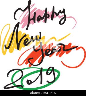 2019 Felice Anno Nuovo. Holiday illustrazione vettoriale. Vintage etichetta di festa. Illustrazione Vettoriale