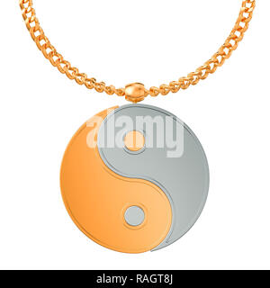 Yin Yang simbolo sulla catena d'oro, rendering 3D Foto Stock