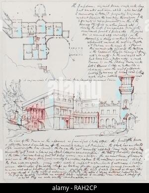 Vista prospettica ed in pianta del Deepdene, Surrey, Regno Unito, Charles Robert Cockerell sketchbook foglie, Cockerell, C. R. reinventato Foto Stock