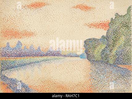 Le rive della Marna all'alba, Albert Dubois-Pillet (francese, 1846 - 1890), Francia, circa 1888, acquerello su reinventato Foto Stock
