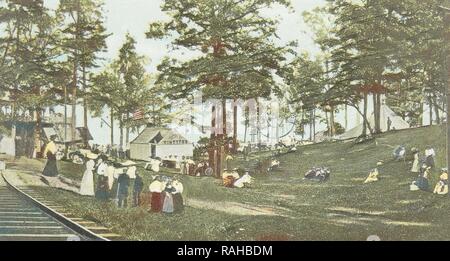 Cayuga Lake Park con ferrotypietent, Seneca Falls, New York, Stati Uniti d'America, la Rochester News Azienda, c. 1907. Reinventato Foto Stock