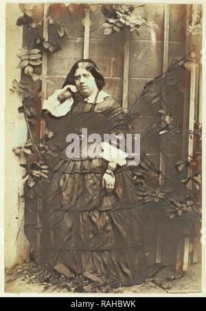 Ritratto di Caroline Asser in un giardino, Eduard Isaac Asser, 1853. Reinventato da Gibon. Arte Classica con un moderno reinventato Foto Stock