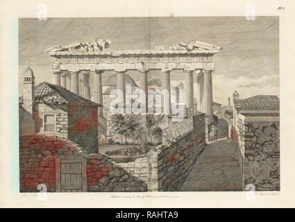 Vista del Portico Orientale del Tempio di Minerva ad Atene, chiamato il Partenone, i marmi di Elgin dal reinventato Foto Stock