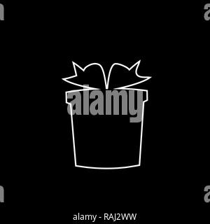 Delineare la silhouette bianca del nastro avvolto confezione regalo su sfondo nero. Natale, Capodanno, regalo di compleanno icona, segno, simbolo, clip art. Giftbox isolat Foto Stock