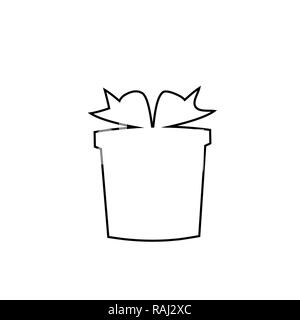 Delineare la silhouette nera di nastro avvolto confezione regalo su sfondo bianco. Natale, Capodanno, regalo di compleanno icona, segno, simbolo, clip art. Giftbox isolat Foto Stock