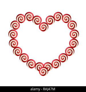 Il bianco e il rosso a forma di cuore ad cornice fatta di lolipops con spazio per il testo per il giorno di San Valentino o nozze design. illustrazione, border, amore tempate, iso Foto Stock