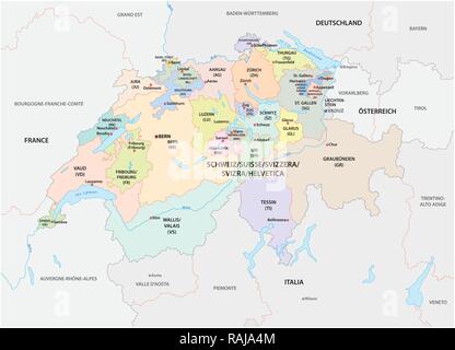 Politica e amministrativa di mappa vettoriale della Svizzera Illustrazione Vettoriale