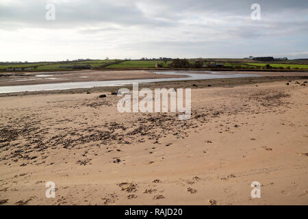 Alnmouth Beach a Northumberland, Inghilterra. Il fiume Aln scorre nel Mare del Nord a Alnmouth. Foto Stock