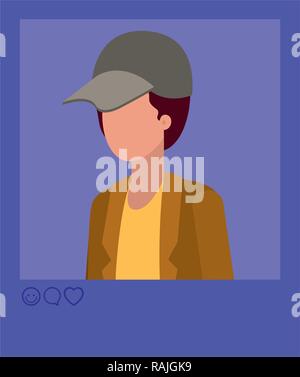 Foto istantanea dell'uomo con cappuccio carattere avatar Illustrazione Vettoriale