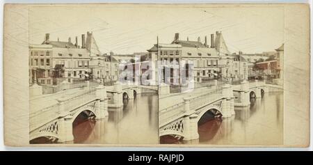 Ponte arancione n. 9, Oranje brug Amsterdam, anonimo, 1850-1880, Paesi Bassi. Reinventato da Gibon. Arte Classica reinventato Foto Stock