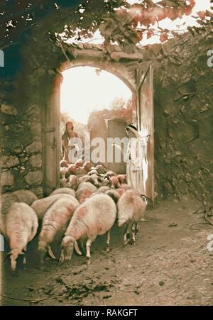 Agricoltura, Pastore scene 'che passa sotto la verga.' EZ. 2037. Pecore contate dal pastore mentre immettendo le pecore- reinventato Foto Stock