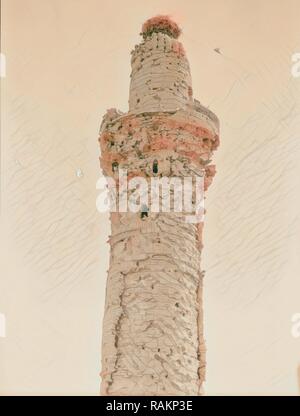 (Invisibile Torre) Stork's Nest su antico minareto. Kifel. 1932, l'Iraq, al-Kifl, Al-Kifl. Reinventato da Gibon. Classic reinventato Foto Stock