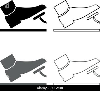 Piedi spingendo il pedale del pedale del gas del pedale del freno di servizio automatico concetto Imposta icona grigio colore nero vettore I Outline stile piatto semplice immagine Illustrazione Vettoriale