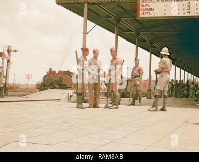 Disturbi della Palestina 1936 Royal Engineers in corrispondenza della giunzione Lydda. 1936, Israele, Lod. Reinventato da Gibon. Classic reinventato Foto Stock