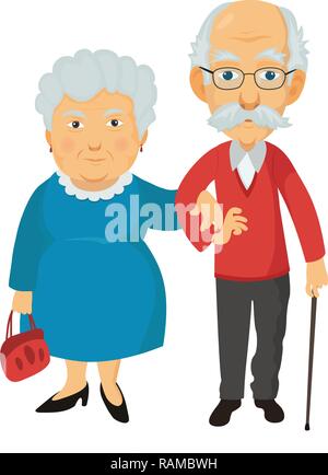 Sorridente in piedi le persone anziane. Mia nonna e mio nonno insieme. Illustrazione Vettoriale