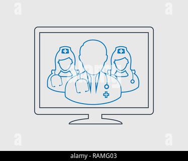 E-Medical help line icona su sfondo grigio Illustrazione Vettoriale