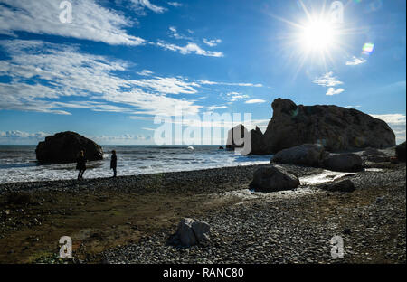 Roccia di Afrodite, Petra tou Romiou, Cipro, Felsen der Afrodite, Zypern Foto Stock