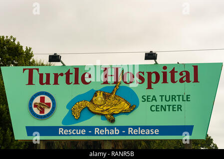 Maratona, Florida Keys - Dicembre 2018: Turtle Hospital, Sea Centre Clinic per gli animali selvatici e di fauna selvatica lungo la Overseas Highway road US1 rotta. Foto Stock