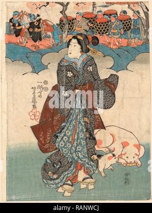 Collana Kodomo Gyoretsu a Fujin, una signora e una sfilata di bambini. [Tra il 1845 e il 1854], 1 Stampa: xilografia, Colore, 34,6 reinventato Foto Stock
