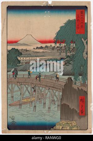 Toto Ikkokubashi, Ikkoku Bridge nella capitale orientale. 1858., 1 Stampa: xilografia, colore, 36 X 24.4, stampa mostra reinventato Foto Stock