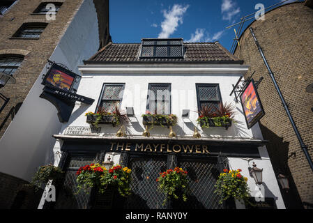 La vista esterna del Mayflower pub, Rotherhithe, Londra Foto Stock