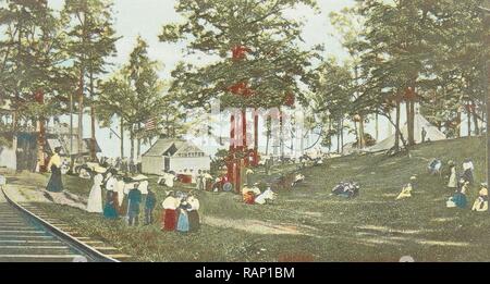 Cayuga Lake Park con ferrotypietent, Seneca Falls, New York, Stati Uniti d'America, la Rochester News Azienda, c. 1907. Reinventato Foto Stock