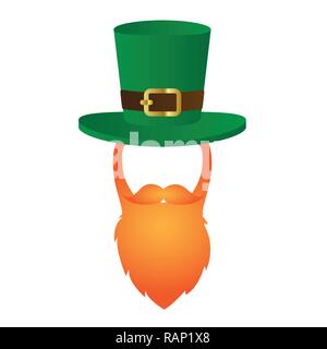 Leprechaun volto di personaggio con barba rossa e cappello verde su sfondo bianco illustrazione vettoriale EPS10 Illustrazione Vettoriale