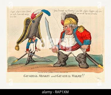 Scimmia generale e il generale Wolfe, Olanda, William, active 1782-1817, incisione 1803, Napoleone I, indossando un cappello di grandi dimensioni reinventato Foto Stock