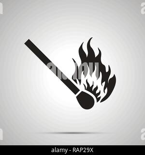 Match con icona di fuoco, semplice silhouette nero su grigio Illustrazione Vettoriale