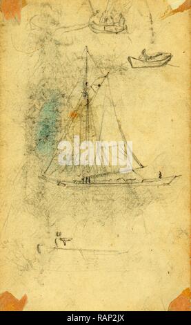 Piccole barche a vela e le imbarcazioni a remi, tra il 1860 e il 1865, disegno su carta crema matita, 10.3 x 18.1 cm. (Foglio), 1862-1865 reinventato Foto Stock