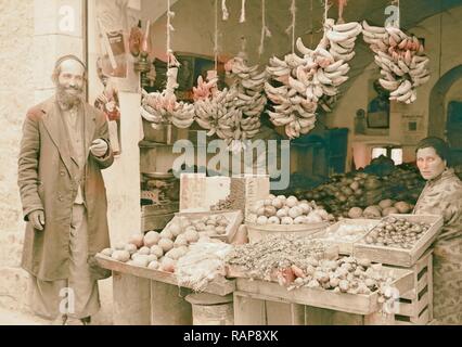 Frutta e verdura in negozio Mea Shearim, Yemenite. 1934, Gerusalemme. Reinventato da Gibon. Arte Classica con un moderno reinventato Foto Stock