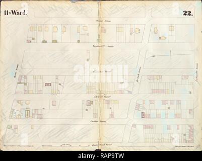 La piastra 22: mappa delimitata da Myrtle Avenue, Clinton Street, Lafayette Avenue, Cumberland Street. 1855, William Perris reinventato Foto Stock