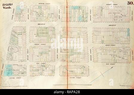 La piastra 30: mappa delimitata da Spring Street, Elm Street, Broome Street, Centre Street, Canal Street, Mercer Street. 1852 reinventato Foto Stock