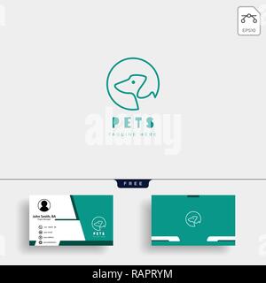 Cane, gatto pet care logo creativo con il modello di business card Illustrazione Vettoriale