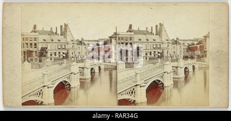 Ponte arancione n. 9, Oranje brug Amsterdam, anonimo, 1850-1880, Paesi Bassi. Reinventato da Gibon. Arte Classica reinventato Foto Stock