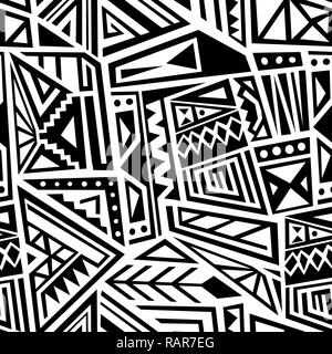 Etnica pattern geometrico - seamless stile Boho texture vettoriali in bianco e nero. Illustrazione Vettoriale