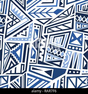Modello Boho vettore - stile etnico tessuto di moda design. Seamless piastrella di sfondo. Colori blu. Illustrazione Vettoriale