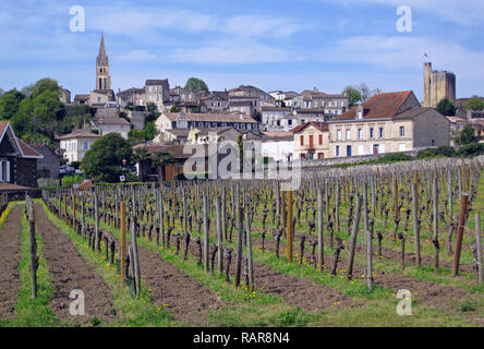 Aquitaine in Francia: il borgo e i vigneti di Saint-Émilion vicino a Bordeaux Foto Stock